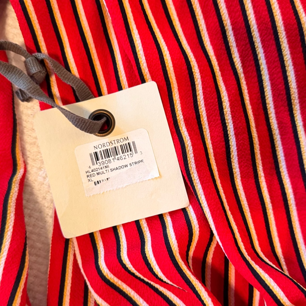 HINGE Striped Wrap Blouse Tie Bow Waist Red & White Stripe Puff Long Sleeve Top - Picture 11 of 16